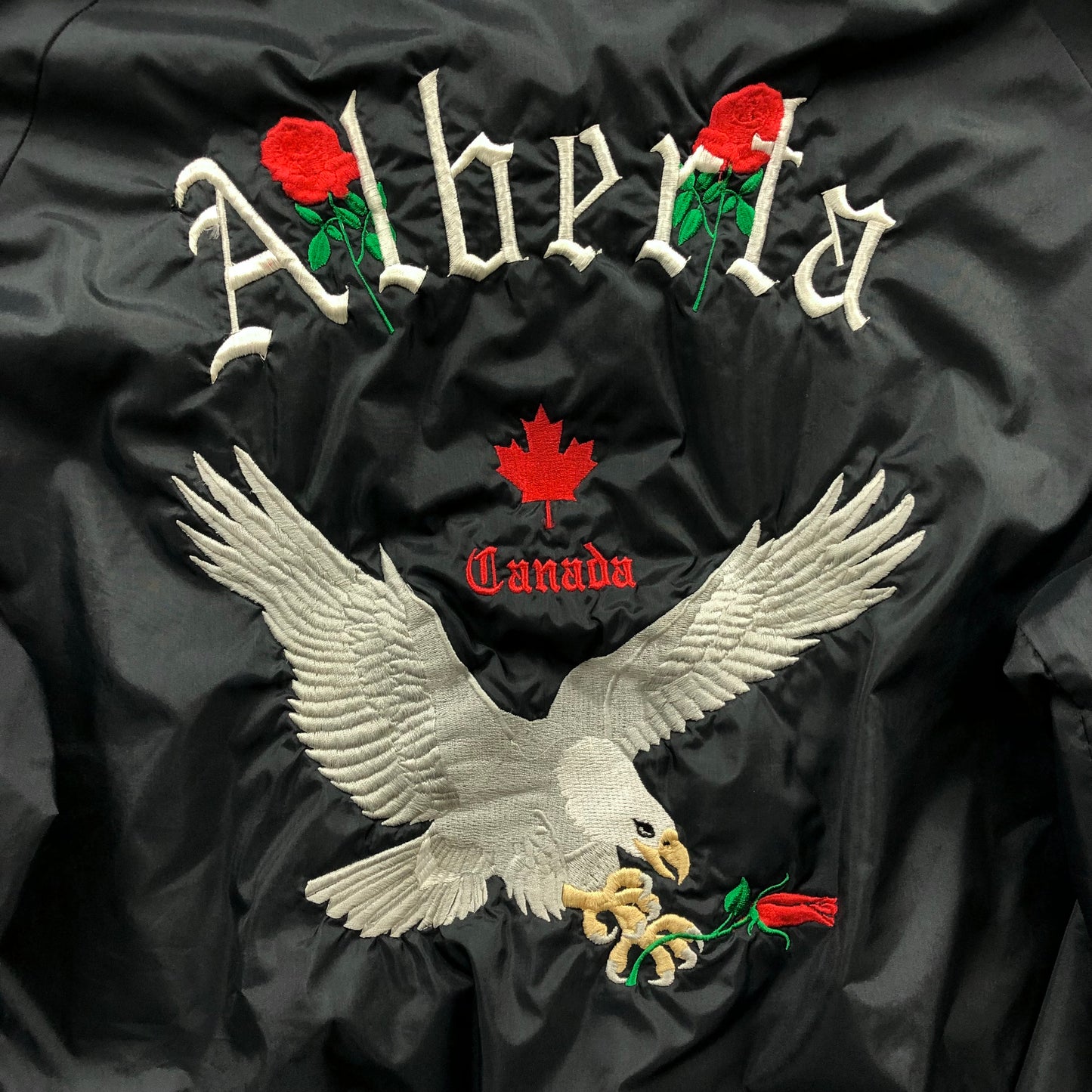 Vintage Alberta Canada Flying Eagle Blanket Lined Satin Bomber Button Jacket L
